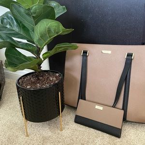 Kate Spade Black & Tan Leather Tote & Matching Wallet Set (NWT)
